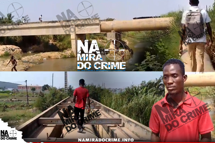 Em Cacuaco - Munícipes na Cerâmica - 02 arriscam suas vidas ao usarem uma conduta de água como ponte
